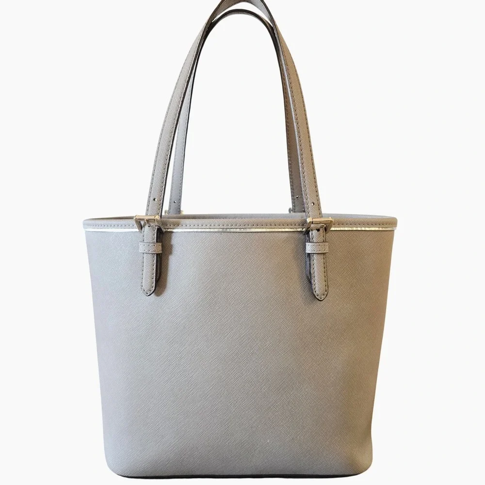 Michael Kors Jet Set‎ Grey Saffiano Leather Tote Bag Silver Hardware